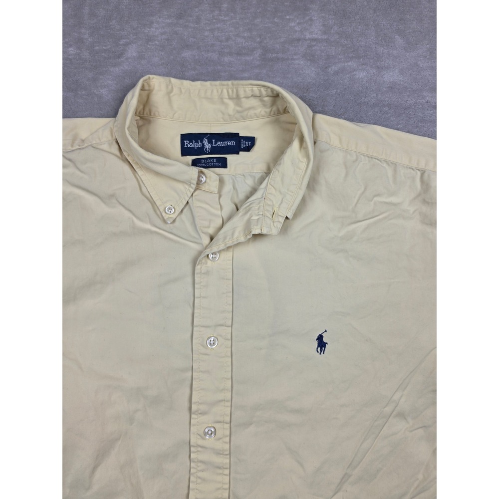 Ralph Lauren Button Down Shirt Mens XL Yellow Blake Short Sleeve Cotton Pony